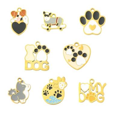 Imagem de UR URLIFEHALL 8 peças, 8 estilos, artigos de artesanato, pingentes de aço inoxidável para animais de estimação, estampa de pata esmaltada, pingentes de animais para colar, pulseira, bijuteria
