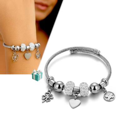 Imagem de Bracelete Pulseira Feminino Ajustável Berloque Aço inox 316l - Santo E