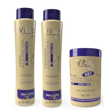 Imagem de Kit Shampoo 500ml Condicionador 500ml e Mascara 1 kg 6 em 1 Andiroba Vitiss para Cabelos Cacheado e Volumoso