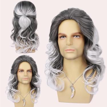 Imagem de Perucas longas e encaracoladas masculinas sintéticas resistentes ao calor para uso diário em festas de Halloween cosplay (cinza ombre)