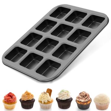 Imagem de Tcwhniev Bandeja quadrada de 12 cavidades, forma de mini muffin antiaderente, bandeja quadrada resistente multiuso, molde de bolo de cheesecake resistente à corrosão para assar no forno