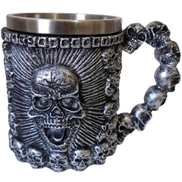 Imagem de Caneca 410ml Aço Inox Resina Pintada à Mão Gótica Medieval Caveira Dragão Corvo Rock Metal Bar Pub Cerveja Vinho Whisky Rum Motoclube Irmandade Biker Encontro Motoqueiro (Grito dos Condenados)