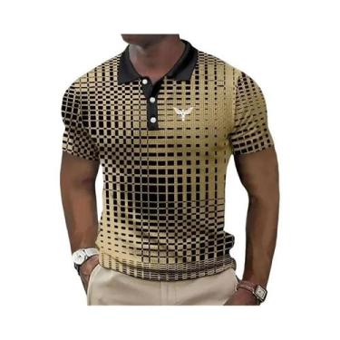 Imagem de Camisa Polo Masculina Com Estampa Gráfica, Manga Curta, Botão Frontal,