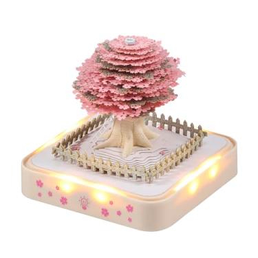 Imagem de Calendário de mesa 3D, bloco de notas 3D 2025, calendário artístico 3D criativo com luz em forma de cerejeira, bloco de notas alimentado por bateria, calendário decorativo para escritório em casa