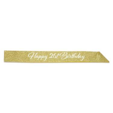 Imagem de Beistle Glittered Happy 21st Birthday Festas Lembrancinhas Acessórios para fantasias, 82,5 cm x 8,9 cm, Ouro/Branco