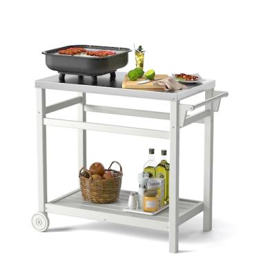 Imagem de TORVA Carrinho de preparação para ambientes externos, mesa de jantar para forno de pizza, pátio, churrasqueira, quintal (cor branca)