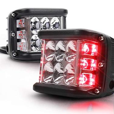 Imagem de POVTOR Luzes LED de tiro de dois lados, cápsulas de luz LED de 10 cm com DRL vermelho sólido e estroboscópico luzes de cubo de condução de LED para trator, caminhão, quadriciclo, UTV, SUV, barco 4 x 4