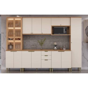 Imagem de Cozinha Modulada Completa Selene 6 Peças (2Aéreos+2Balcões+1Cristaleira+1Paneleiro) CP18 Jequitiba/Off White Fosco - Linea Brasil
