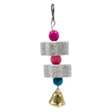 Imagem de Generic Brinquedo para roer com sino, decoração de gaiola, pedra em formato de flor interativa, acessório multiuso, ferramenta de manutenção de bico, Comprimento 14cm