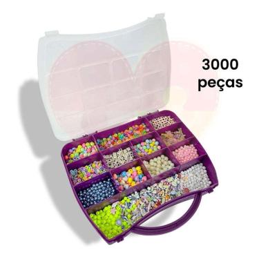 Imagem de Kit de Miçangas Infantil com Entremeio Perolas Letras Maleta c/3000pcs Para Montar Pulseiras Colar