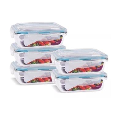 Imagem de Conjunto 5 potes vidro hermético marmita mantimentos 640ml