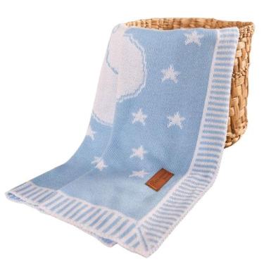 Imagem de Manta Cobertor Bebê Nana Neném Jacard - Baronesa Tricot, Azul Bebê