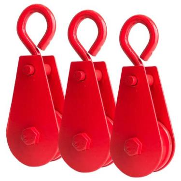 Imagem de 3 Roldanas Moitão Para Elevação De Carga Gancho Manual Em Aço Suporta 