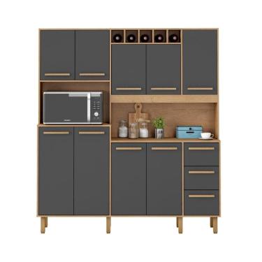 Imagem de Armário De Cozinha Letícia 1,77 Mt 9 Portas Amêndoa Grafite