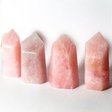 Imagem de Kit 04 Ponta Pedra Quartzo Rosa Polido - Pedras Lapidadas para Revenda