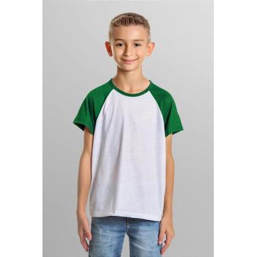 Imagem de Camiseta Infantil Raglan Branca com Manga Verde 100% Poliéster - Taman