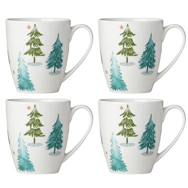 Imagem de Lenox 880069 Balsam Lane, conjunto de canecas de 4 peças, utensílios para bebidas de Natal, hospedagem de férias