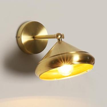 Imagem de Luminária de parede clássica de latão, luminária de parede luxuosa de latão escovado, luminária de leitura de cabeceira dourada ajustável de 180° para cima e para baixo, arandelas de parede