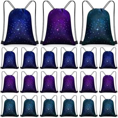 Imagem de Censen Conjunto de 24 bolsas com cordão de céu estrelado a granel 30,5 x 25,4 cm à prova d'água para meninas, meninos, crianças, tema galáxia estrelada, festa, aniversário, lembrancinhas, suprimentos
