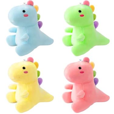 Imagem de Kit 4 Dinossauro de Pelúcia Infantil, 12 cm, Cores Vibrantes, com Cordão para Berço e Chaveiro