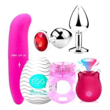 Imagem de Kit Sexshop- Vibrador+sugador Clitóris Formato de Rosa,plug Anal,egg E Anel