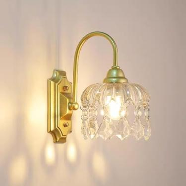 Imagem de Luminária de parede de cristal prisma, luminária de parede dourada vintage moderna com cúpula de vidro transparente, luminária de parede de metal interna de meados do século, arandelas de cr