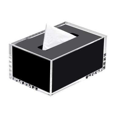 Imagem de Capa para caixa de lenços de papel Porta-guardanapos retangular, dispensador de lenços faciais, casa, escritório, carro, caixa, recipiente decorativo(Preto,Grande)