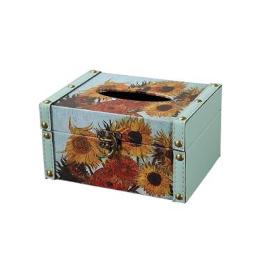 Imagem de Porta-lenços quadrado para caixa de lenços de papel, caixa de lenços de pintura a óleo clássica, organizador de folhas de secador de couro para banheiro, penteadeira, bancada, suporte de caixa de
