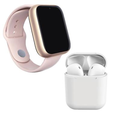 Imagem de Kit 1 Relógio Smartwatch A1 Pro Plus Rosa + 1 Fone Bluetooth I9s Tws Branco - 42mm - Sm...