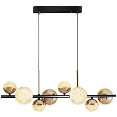 Imagem de Lustre Sputnik Linear Moderno de 8 Luzes de Meados do Século, Bola Nervurada, Regulável, LED, Faixa Longa, Pendente, Preto, Dourado, Luminária de Teto Vintage para Sala de Jantar, Cozinha, I