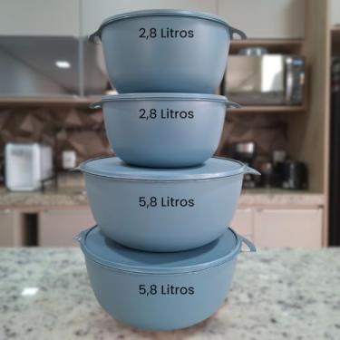 Imagem de Kit 4 Potes Plásticos Grandes BPA Free Herméticos 2800ml + 5800ml Freezer Micro-ondas vasilha grande (Azul Petróleo)