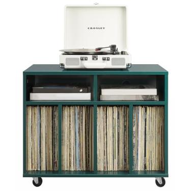Imagem de Crosley Furniture Carlo Rolling Record Storage Console, suporte móvel para toca-discos, suporte de discos de vinil, azul-petróleo escuro