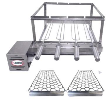 Imagem de Brasa Grill Esquerdo Gira 4 Espetos Churrasqueira Giratória + 2 Grelha