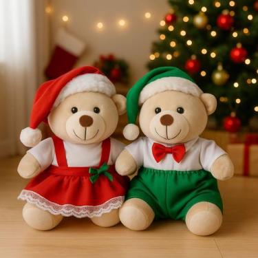 Imagem de Kit De Ursinhos Natalinos Mãe Noel E Duende Ajudante Temático Super Fo