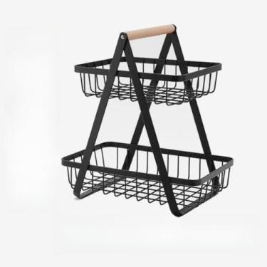 Imagem de Fruteira de Mesa Média Premium Cesta Frutas de Mesa 33cm Aramado 2 Andares e 3 Andares Organizador Multiuso(Fruteira-2Andares- B//27x33cm)