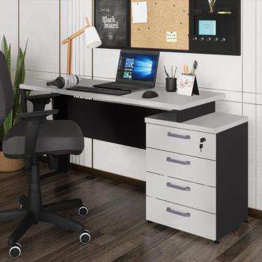 Imagem de Escrivaninha Mesa Escritório Extensível 135cm 4 Gavetas Flex Multimóveis Cr25324 Cinza Preto