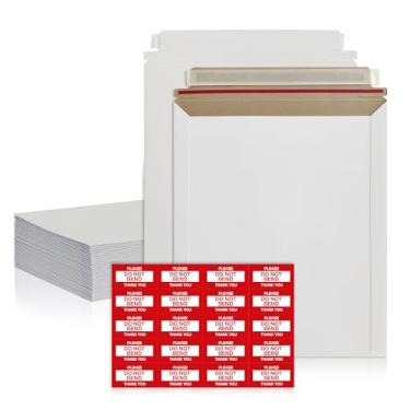 Imagem de Envelopes rígidos 24 x 29 cm – Pacote com 50 envelopes brancos de papelão autovedantes – Envelopes de correspondência sem dobra para fotos, documentos, certificados, livros, revistas e impressões de