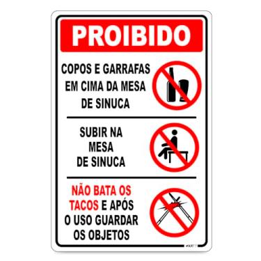 Imagem de Placa de Aviso Proibido Mesa de Sinuca, PS 1mm, 20x30cm, Impressão UV, com Fita Dupla Face, para Bares e Salões de Jogos (1)