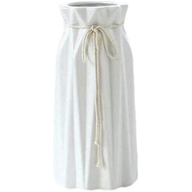 Imagem de Vaso Grave Cerâmica Artesanal Artesanato Tridimensional Listrado Sala de Estar Ornamentos de Decoração de Casa (Branco Leite) para Flores (Tamanho: 24,8 * 11,2 cm) (Tamanho: 24,8 * 11,2 cm) (15,7 *