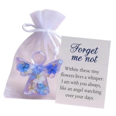 Imagem de oshhni Estatueta de anjo floral, presentes religiosos inspiradores, decoração de mesa transparente, placa espiritual para estante, aniversário da mãe