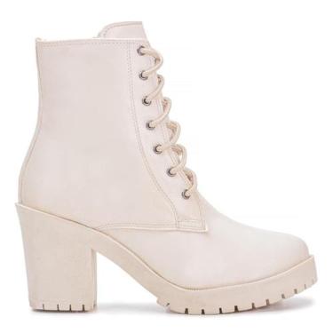 Imagem de Coturno Feminino Cano Curto Estiloso Salto Alto Tratorado com Cadarço 