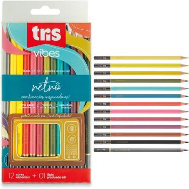 Imagem de Lápis de Cor Vibes Retrô 12 Cores + Lápis Graduado 6B - Tris