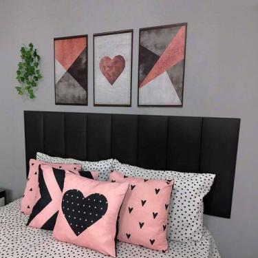 Imagem de Cabeceira Casal Estofada de Placas Preta 1,40 Kasabela, Courino Preto