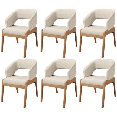 Imagem de Kit 06 Cadeiras de Jantar e Estar Living Estofada Lince L02 Linho Palha - Lyam Decor