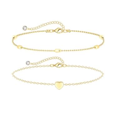 Imagem de Pulseira de tornozelo Kyerlyn Dainty Simples de Corrente para Mulheres Banhado a Ouro 18 K/Prata Verão Praia com Miçangas Lua Fígaro Satélite Pérola Cubana Plana Marina Tornozeleira Ajustável para Mulheres Menina Adolescentes Joias Fashion Presente