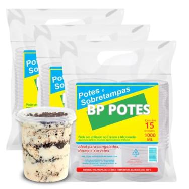 Imagem de Pote Descartavél 1000ml BP Potes Redondo Cilindrico com Tampa Açai, Bolos Sorvetes, Bolacha (45 Unidades)