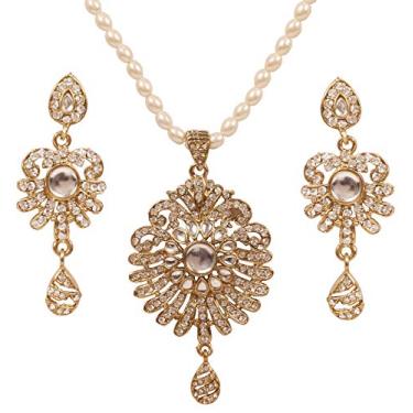 Imagem de Touchstone Novo conjunto de pingentes indianos Bollywood Elite Mughal Kundan Look Chand Baali Moon Bridal Designer para mulheres em tom dourado.