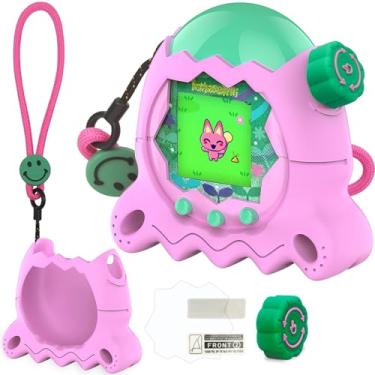 Imagem de XEGIMOR Capa de silicone para Tamagotchi Paradise com tampa de botão, capa protetora com protetor de tela e cordão para acessórios para animais de estimação Tamagotchi Paradise (rosa)