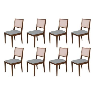 Imagem de Conjunto Com 8 Cadeiras De Jantar Suellen Em Madeira E Mdf Mel Linho Cinza