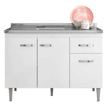 Imagem de Balcao Para Pia 118 Cm 3 Portas Gabriela Branco Preto Reajl Branco Pre